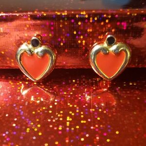 Vintage Gold Tone Red Heart Earrings